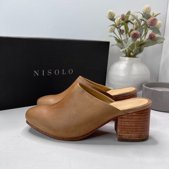 Nisolo All Day Chunky Heeled Leather Mule Almond WF-0018 Women's 6